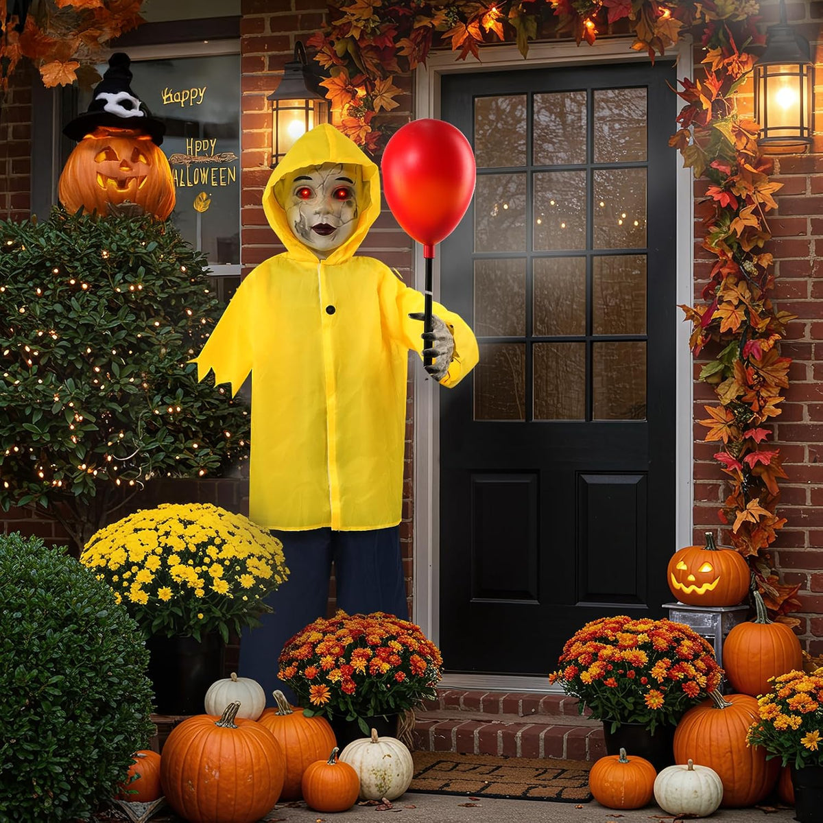 4 Ft Life Size Halloween Animatronics Prop with Sound & Touch | With Activated Sensor and Light Up Balloon, Halloween