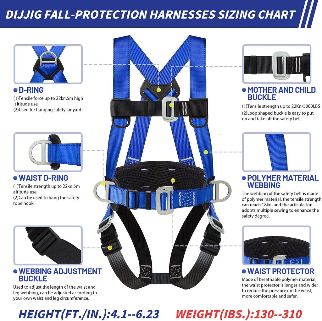 Full Body Safety Harness Kit OSHA/ANSI Compliant for Roofing | Includes internal shock-absorbing lanyard, orange