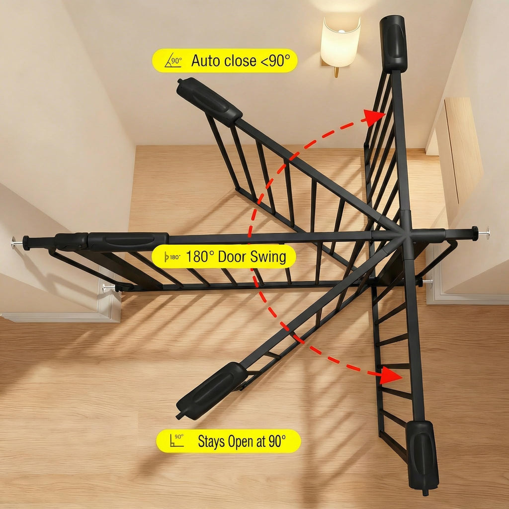 86-105" Extra-Wide Adjustable Hardware/Pressure-Mounted Pet & Child Safety Gate with Dual-Lock Walk-Through Swing Door for Stairs, Hallways & Wide Doorways