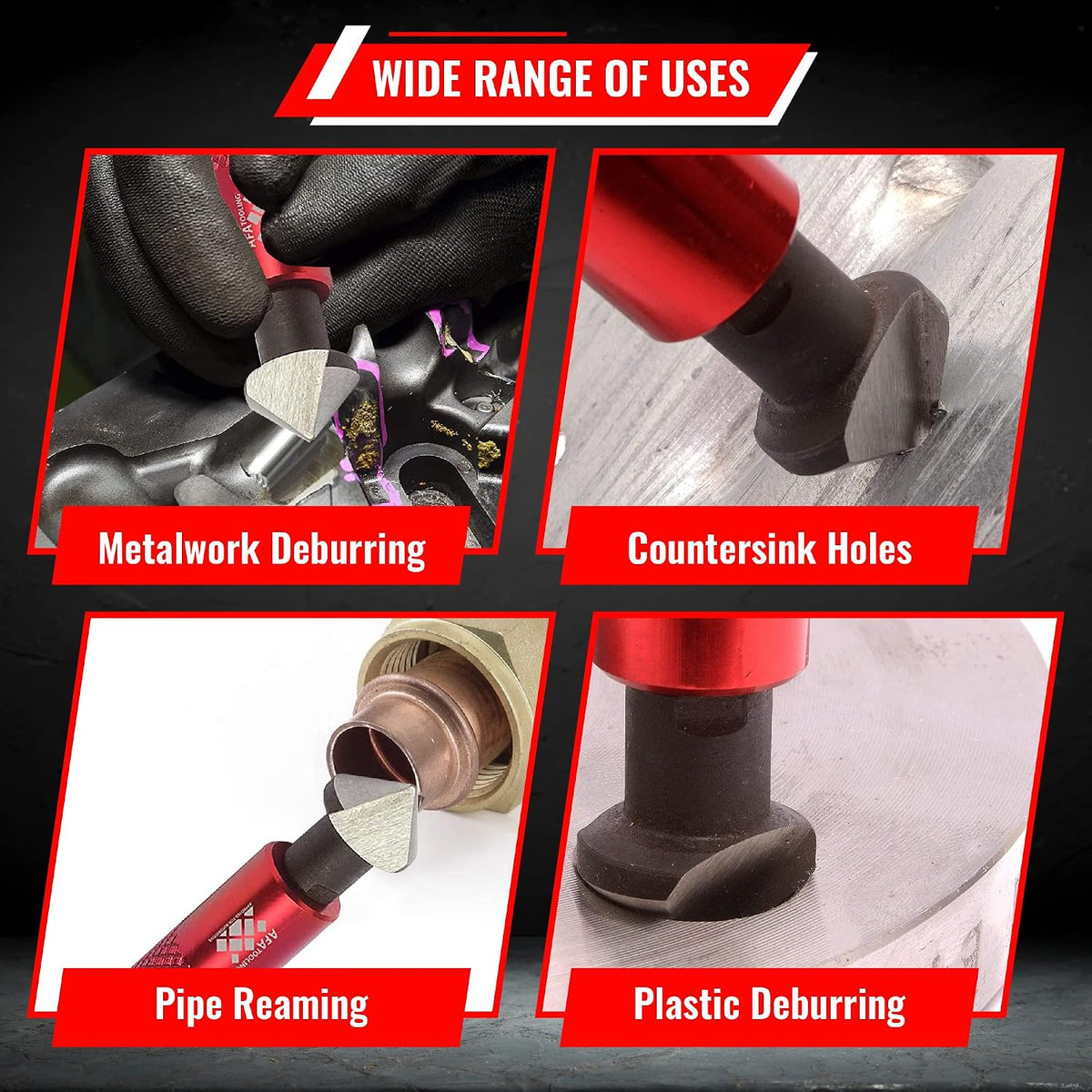 AFA Tooling 90-Degree Countersink Hand Reamer, HRC64 HSS, Knurled Handle