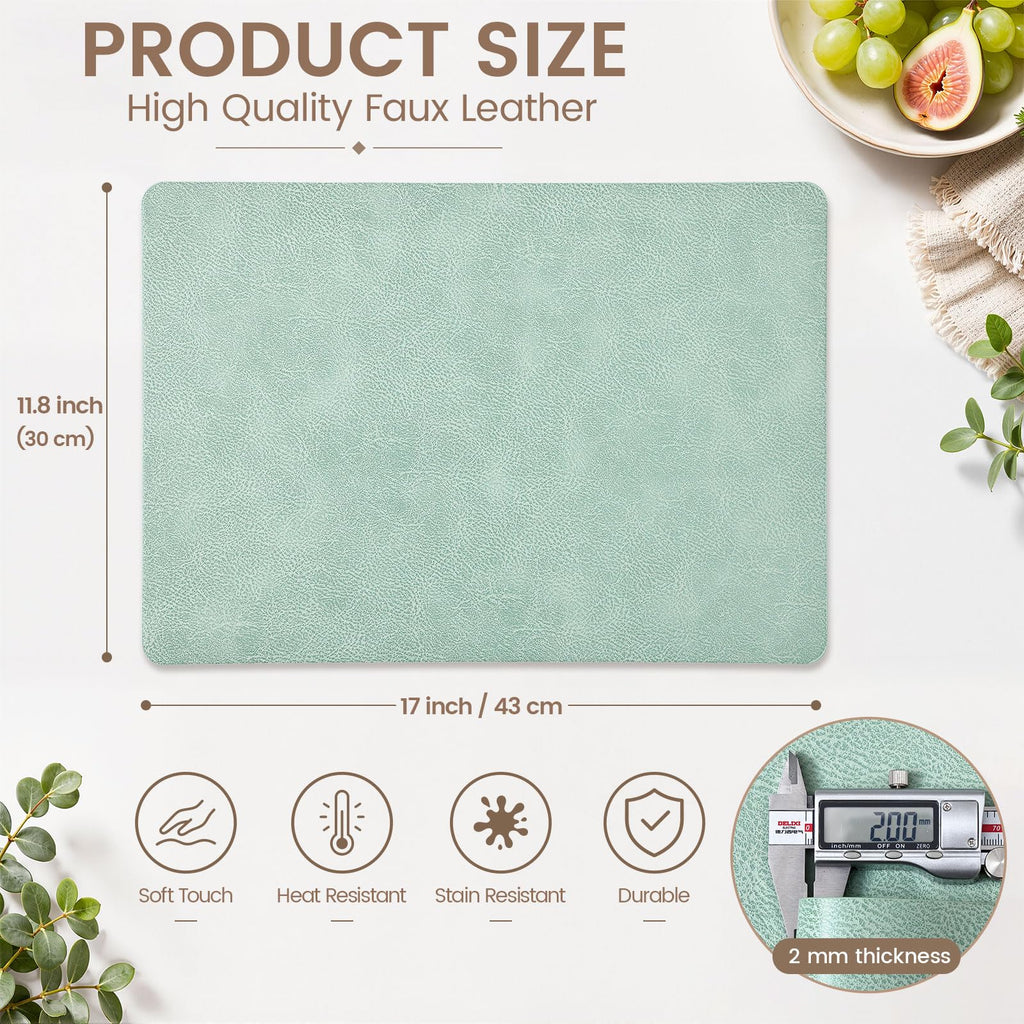 Faux Leather Vinyl Placemats Set of 8, Easy to Clean, Green