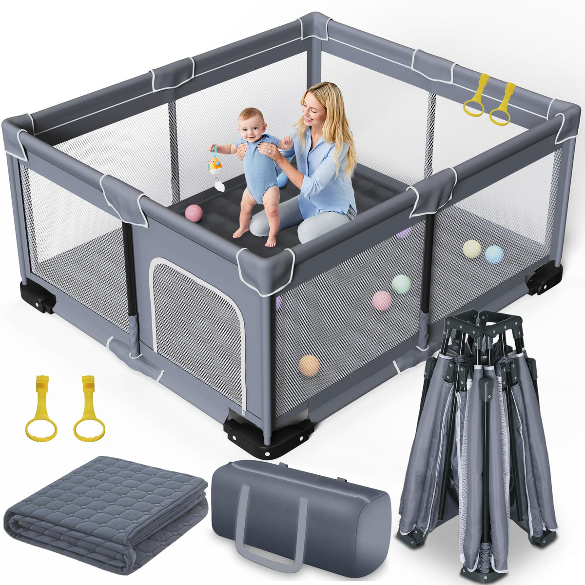 Modular Foldable Baby Playpen & Safety Activity Yard with Locking Walk-Through Gate for Infants & Toddlers