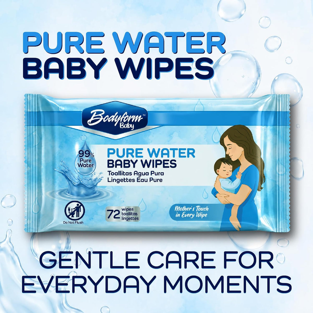 Baby Pure Water Baby Wipes, 24 Pack of 72 Count (1,728 Wipes Total) — 99% Pure Water Formula, Alcohol-Free &