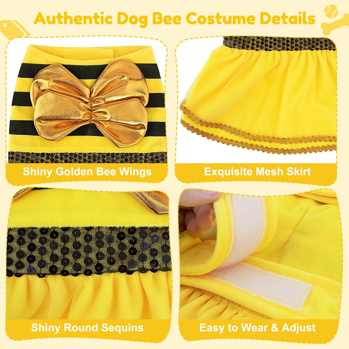 Bee Dog Halloween Costumes, Bumblebee Dog Costume for Small Medium Dogs Cats