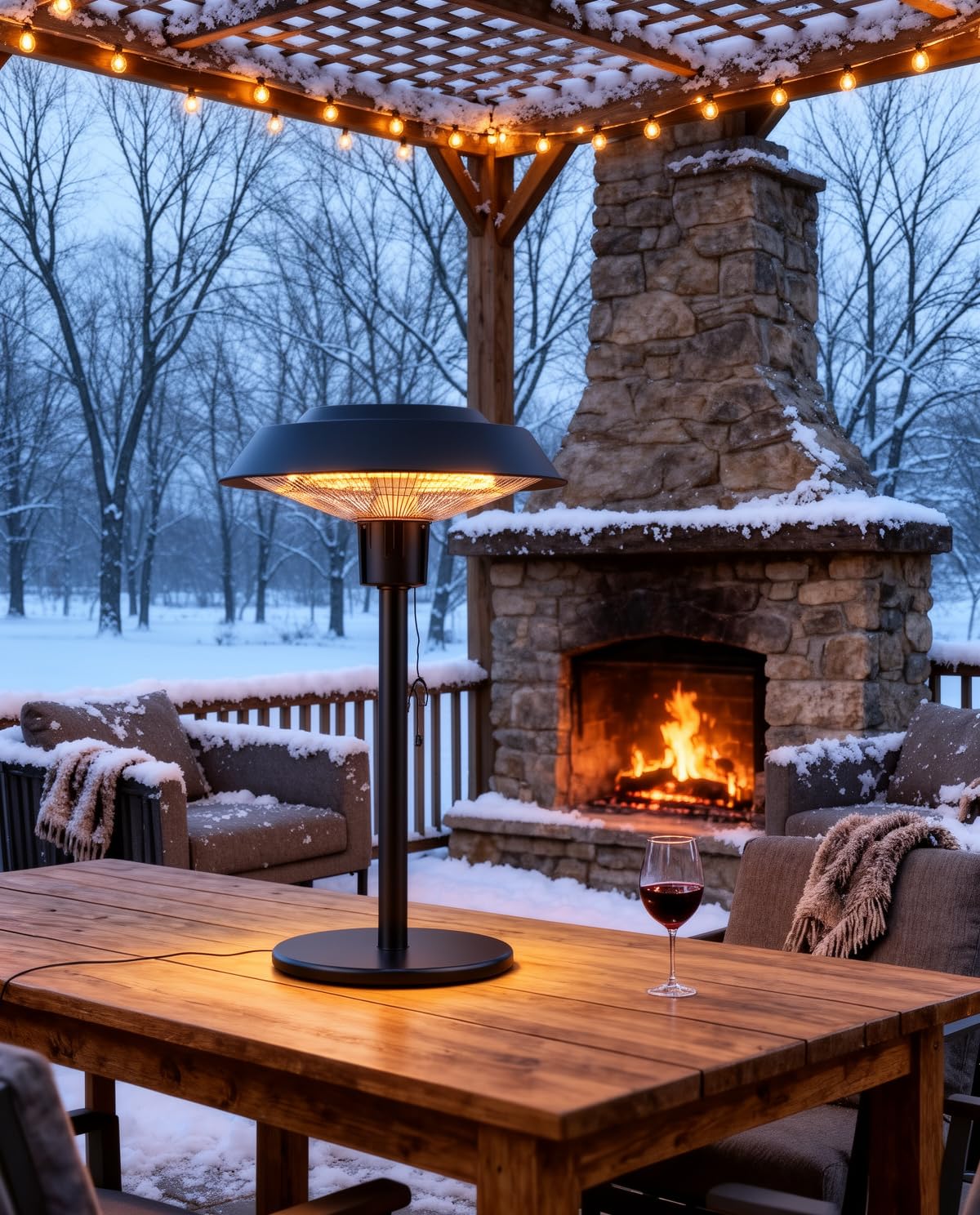 Electric Patio Heater, 1500W Portable Tabletop Infrared Heater with 3 Power Levels, IP55 Waterproof Outdoor Heater