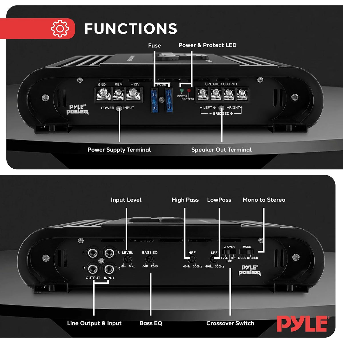 2 Channel Car Stereo Amplifier - 2000W High Power Dual Channel Bridgeable Audio Sound Auto Small Speaker Amp Box w/