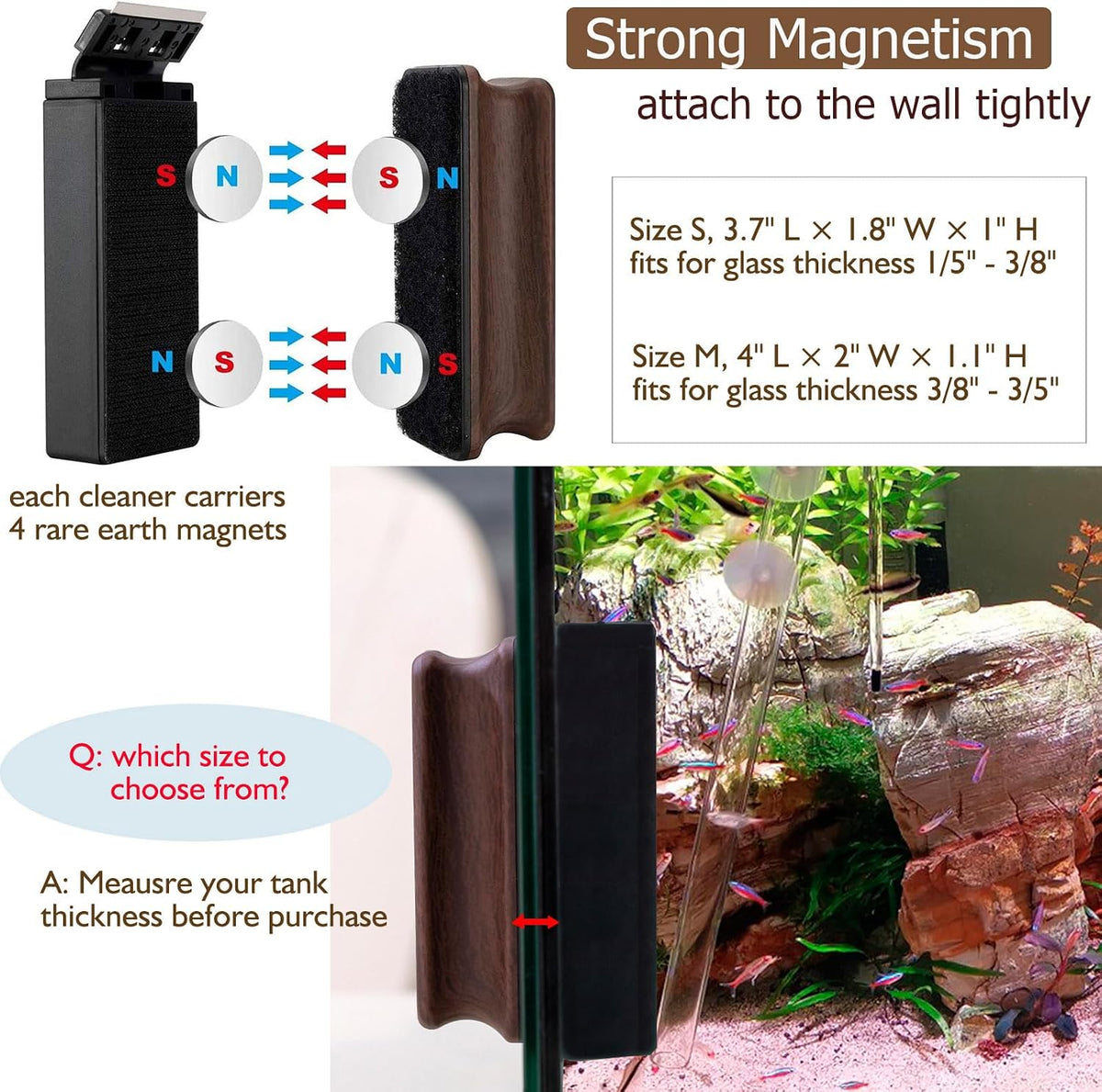 Aquarium Strong Magnetic Cleaner Algae Magnet Cleaning Tool with Scraper Floating Brush for Fish Glass Tank S