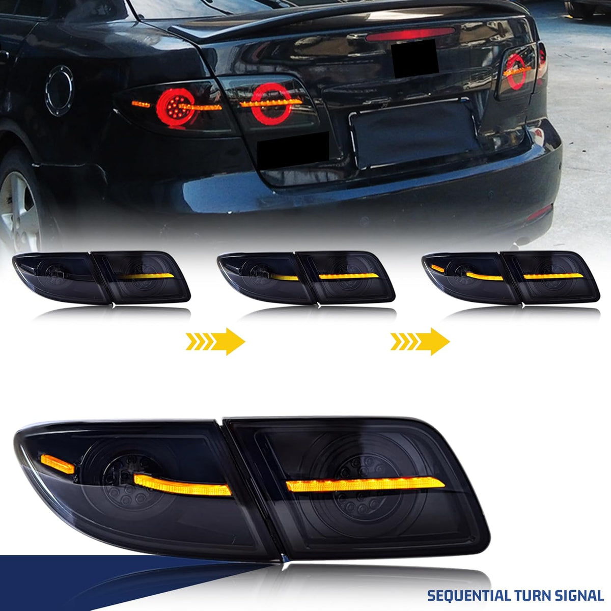LED Tail Lights Assembly Compatible with Mazda 6 2003-2008 Sedan 4-Door Start-up Animation Sequential Turn Signal Black Rear Lamps Accessory [Cannot fit Hatchback/Wagon]