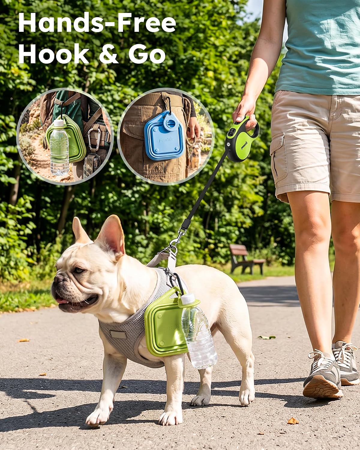 2 Pack Collapsible Dog Bowls, Food-Grade Silicone, Blue & Green