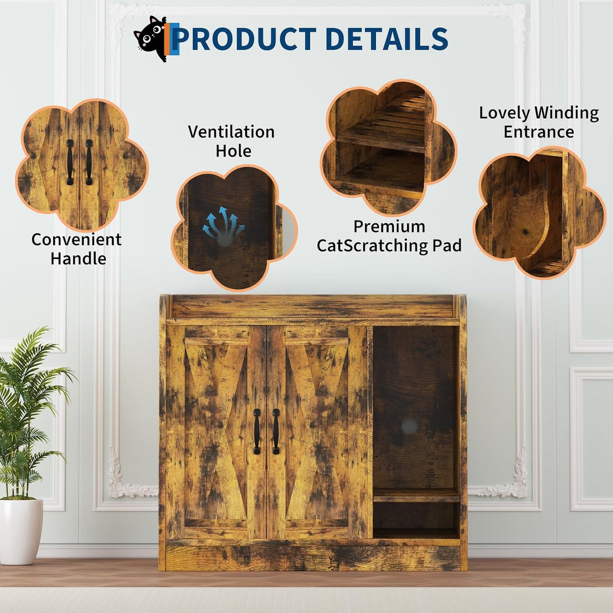 Large Hidden Cat Litter Box Enclosure Cabinet