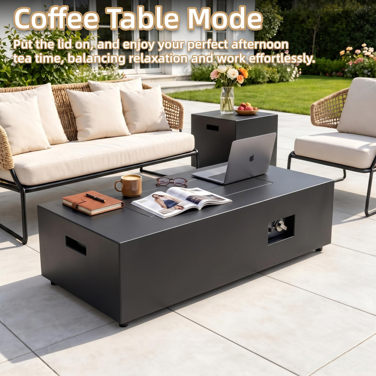 43.9" Fire Pit Table, 50,000 BTU with Lava Rocks, Black
