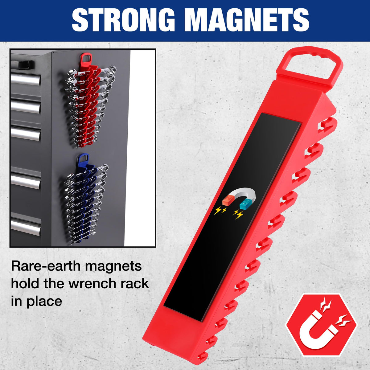 2-Pack Magnetic Wrench Organizer, 12-Piece Gripper Wrench Holder