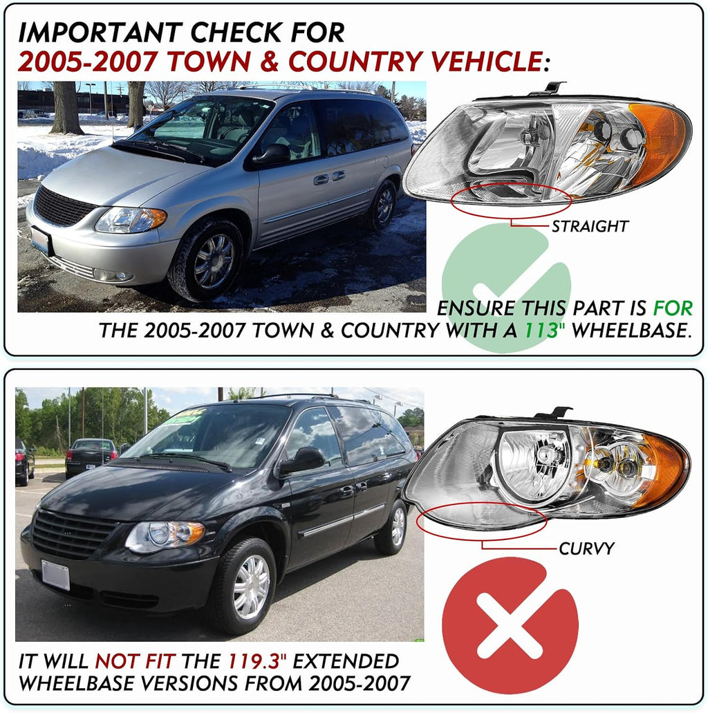 TUSDAR Compatible with 2001-2007 Dodge Caravan Headlight Assembly