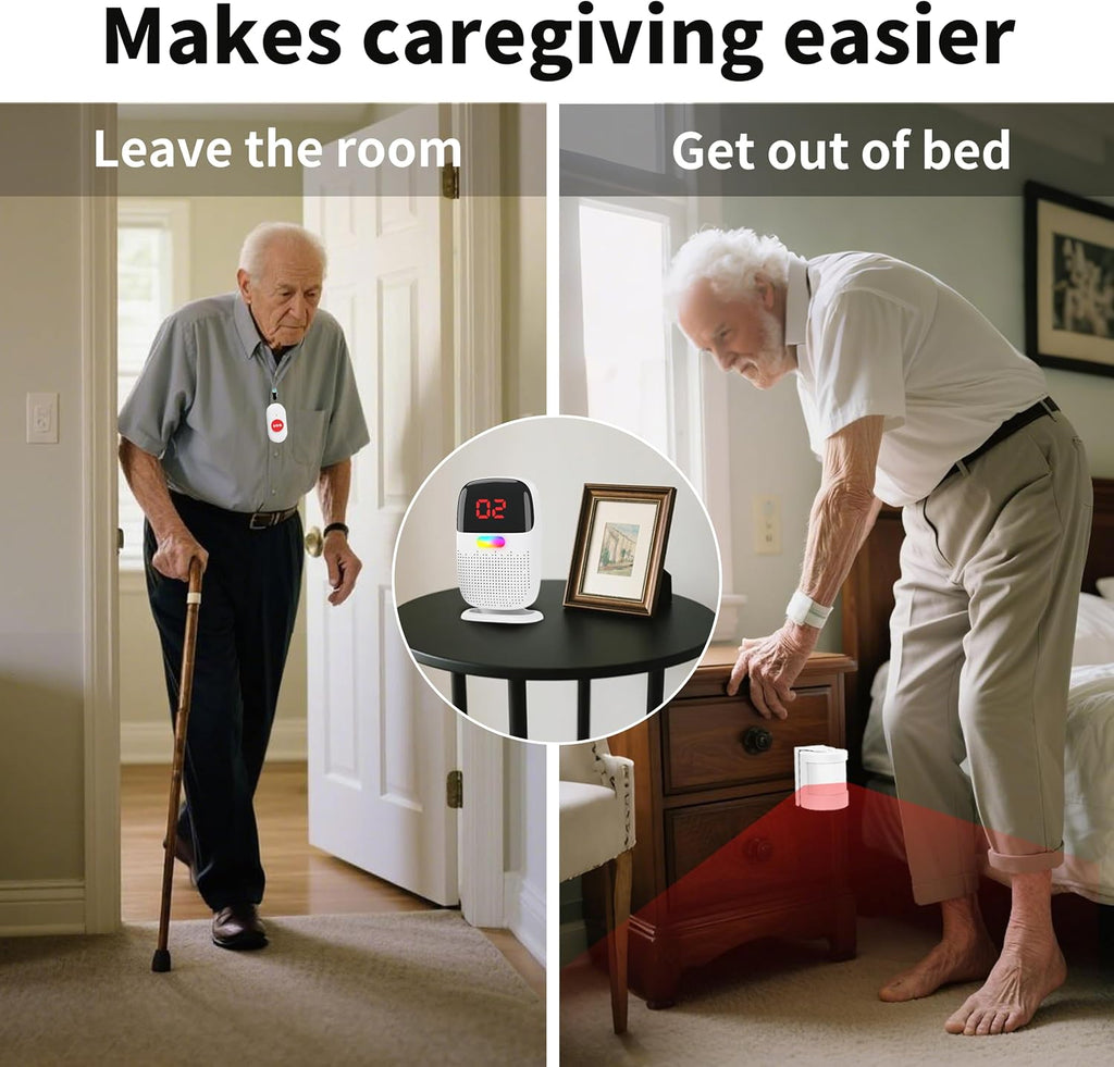Upgraded Version Bed Sensor Alarm and Fall Prevention for Elderly/Dementia and More,Caregiver Pager Motion Sensor