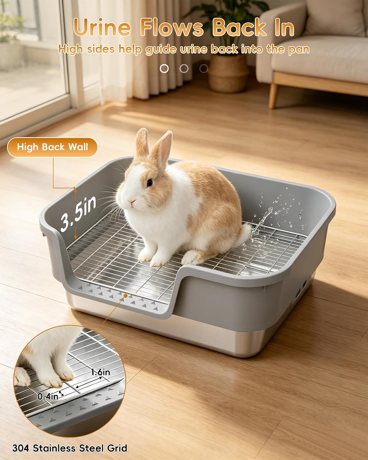 Rabbit Litter Box with 304 Stainless Steel Sifting Grid and Base Pan