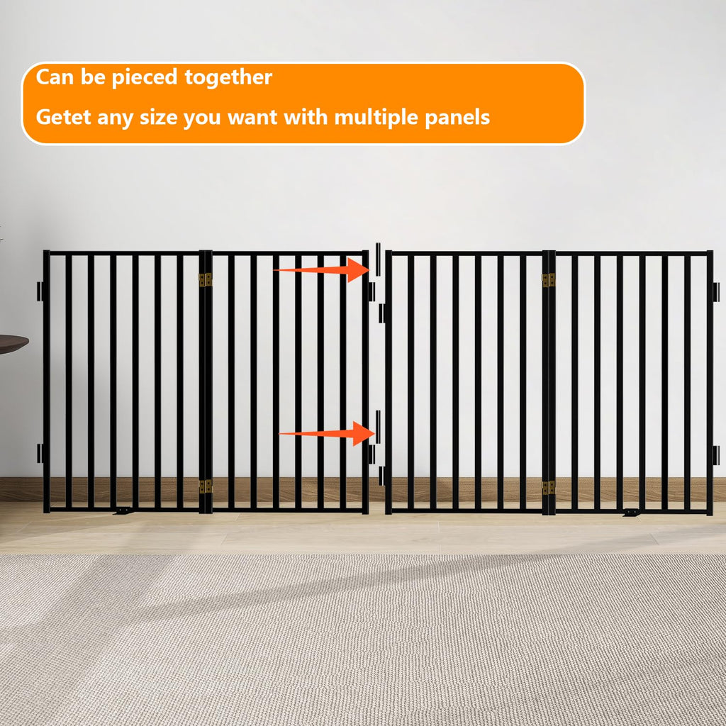 32" Tall 8-Panel Freestanding Heavy-Duty Steel Folding Pet & Dog Barrier Gate with Walk-Through Swing Door for Wide Indoor Openings, Hallways & Stairs