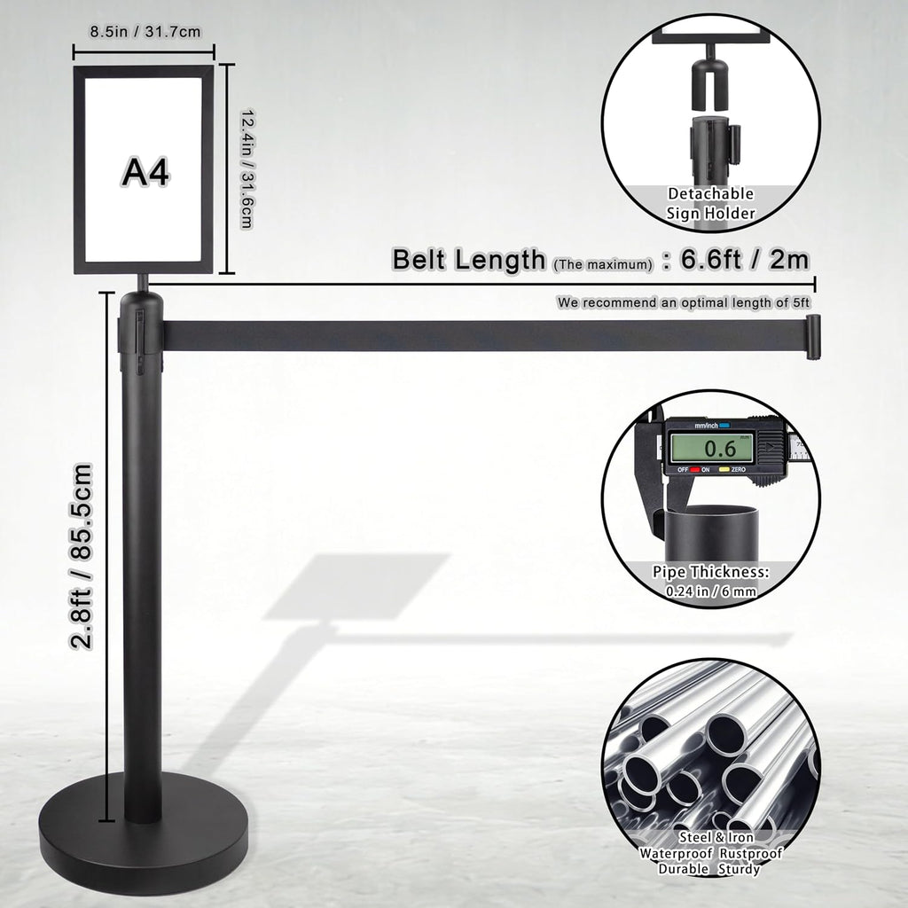 Crowd Control Stanchions w/Retractable Belt Sign Topper 6 Pack