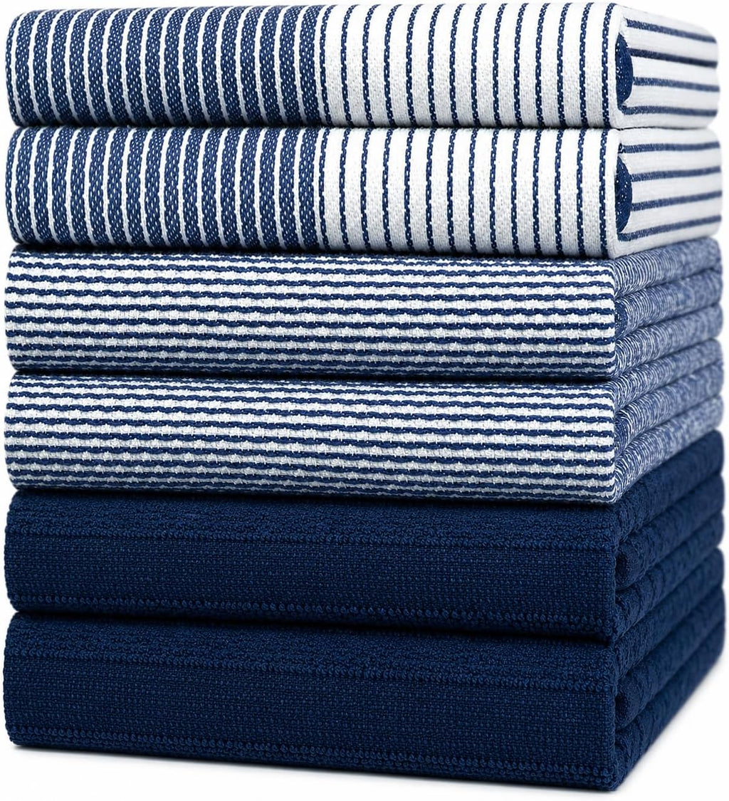 Premium Kitchen Towels 6 Pack 100% Cotton, 20"x28" Dish Towels - Navy Blue | Large Flat & Terry Kitchen Linen Set