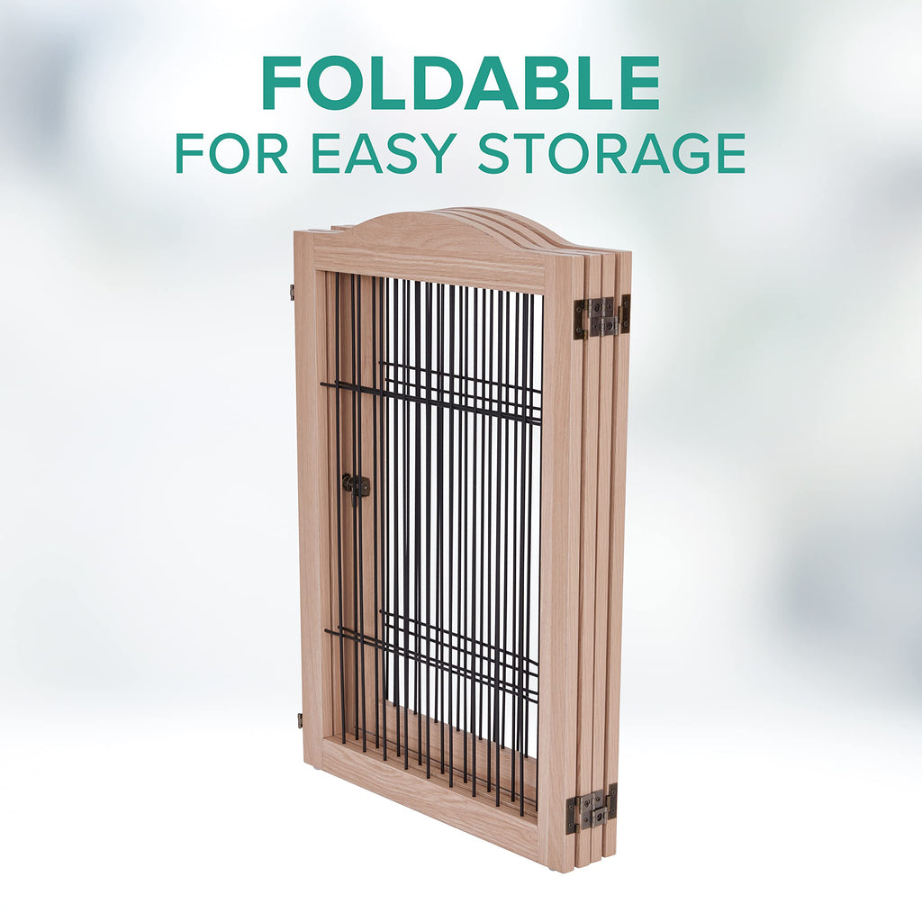 80" Wide x 31.5" Tall 4-Panel Freestanding Solid Wood 360° Configurable Pet & Dog Barrier Gate with Walk-Through Swing Door for Wide Indoor Openings, Hallways & Stairs