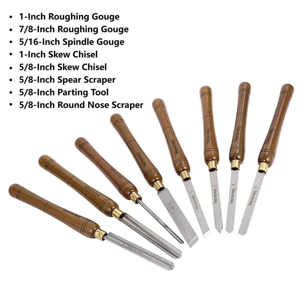 IMOTECHOM 8-Piece HSS Wood Turning Lathe Chisel Tools Set, Teak Handles