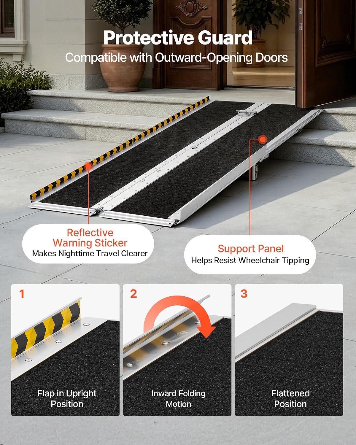 7FT Portable Wheelchair Ramp, Smooth Door Access No Blocking Design, 800 LBS Heavy Duty Non-Slip Threshold Ramp for
