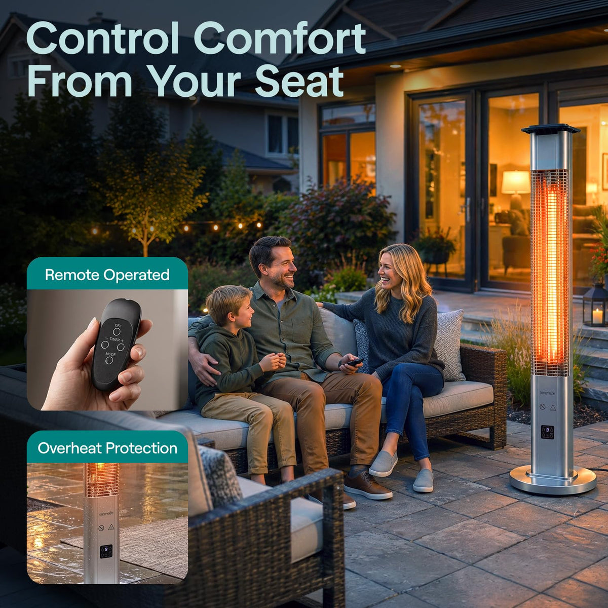 Outdoor Electric Patio Heater - 1500W High-Efficiency Infrared Heating, Remote Control Standing Heater with Aluminum