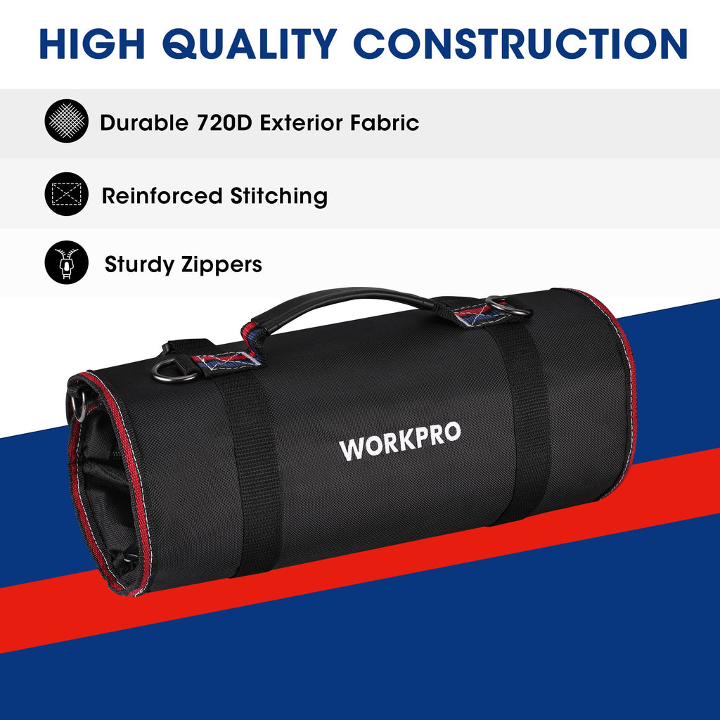 Roll Up Tool Bag, Tool Roll Organizer with 4 Pockets & 2 Pouches