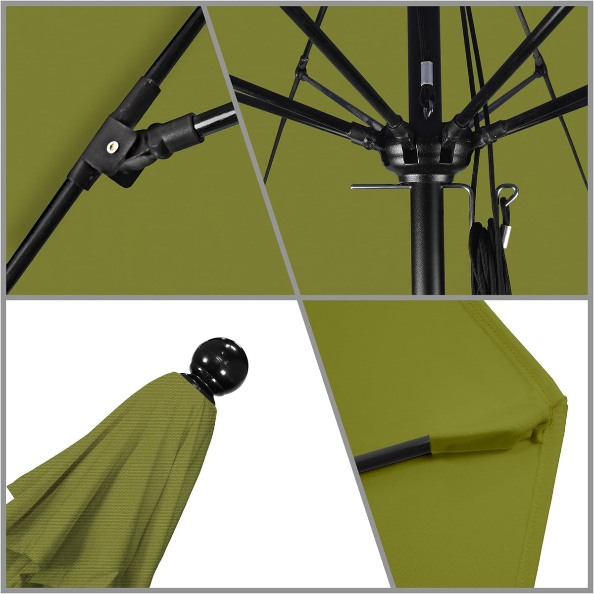 11Ft Commercial Grade Market Umbrella, Pulley Lift, Aluminum/Fiberglass, 2mm pole wall, Black Frame, Solution Dyed