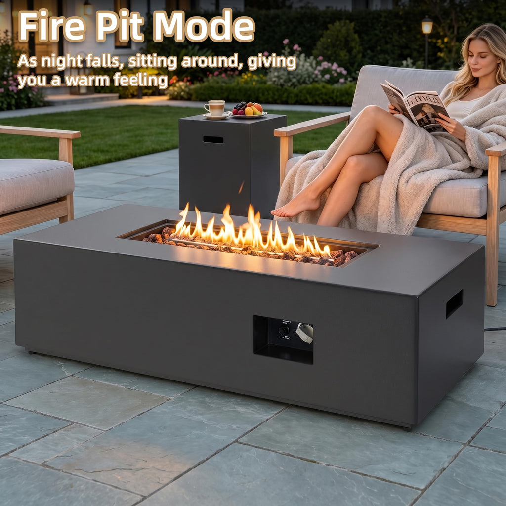 43.9" Fire Pit Table, 50,000 BTU with Lava Rocks, Black