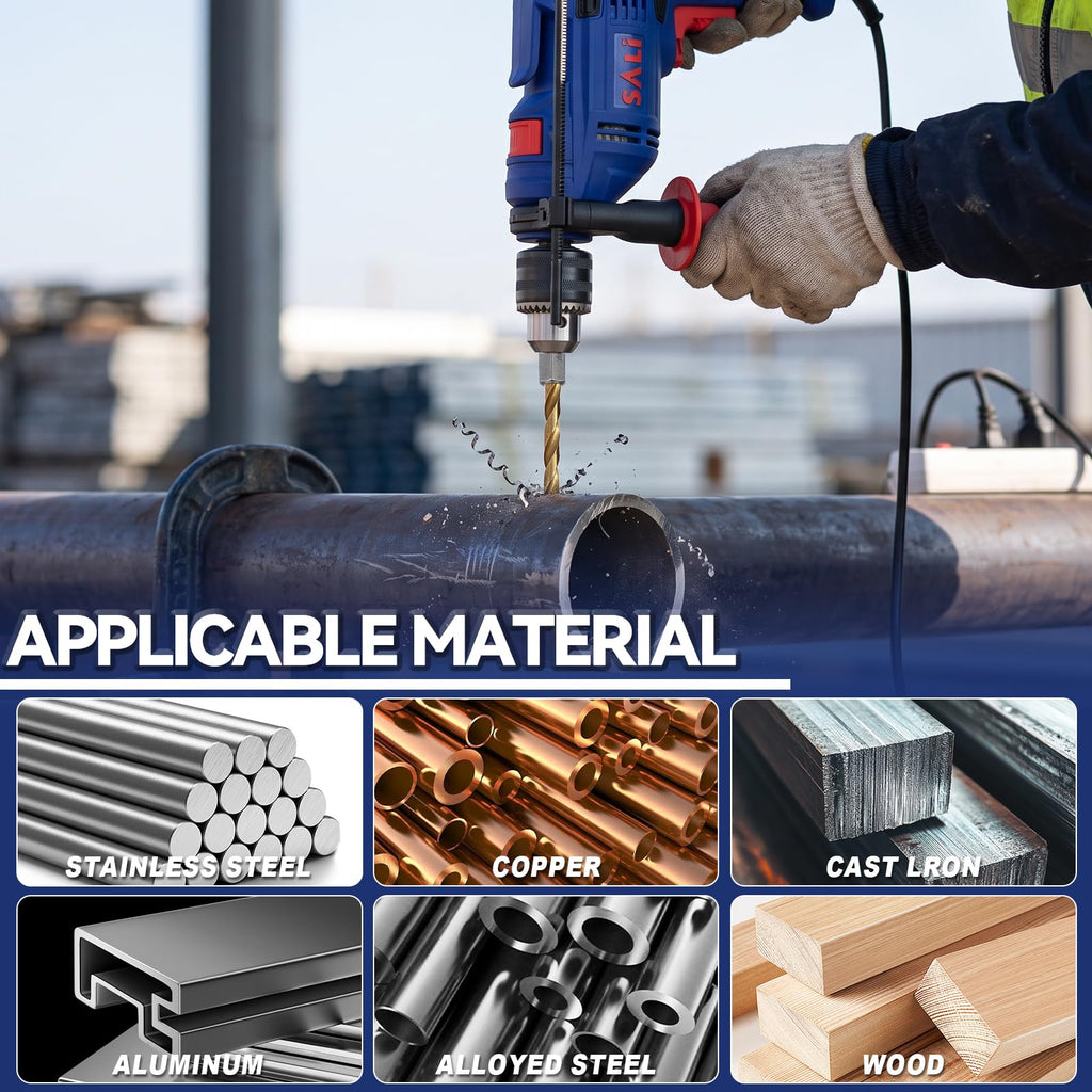 SALI Cobalt Drill Bit Set,10 Pack 15/64 Inch High Speed Steel Hex Shank Jobber Drill Bits, for Hardwood, Aluminum,Metal,Copper,Alloyed Steel
