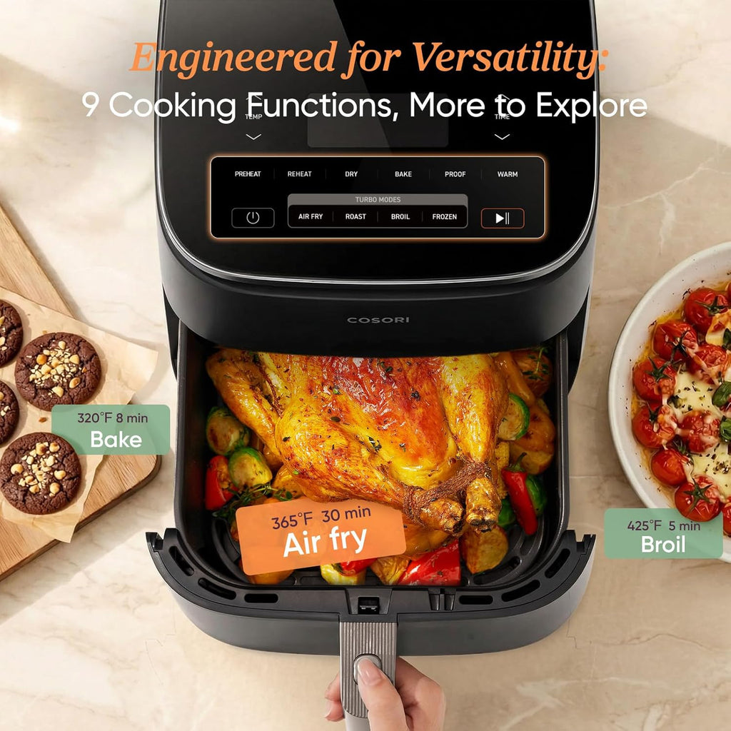TurboBlaze Air Fryer, 9-in-1, 6 Qt, PFAS-Free Ceramic Coating | 90°–450°F, 5 Level Fan Speeds, 9 in 1 Air Fry, Roast