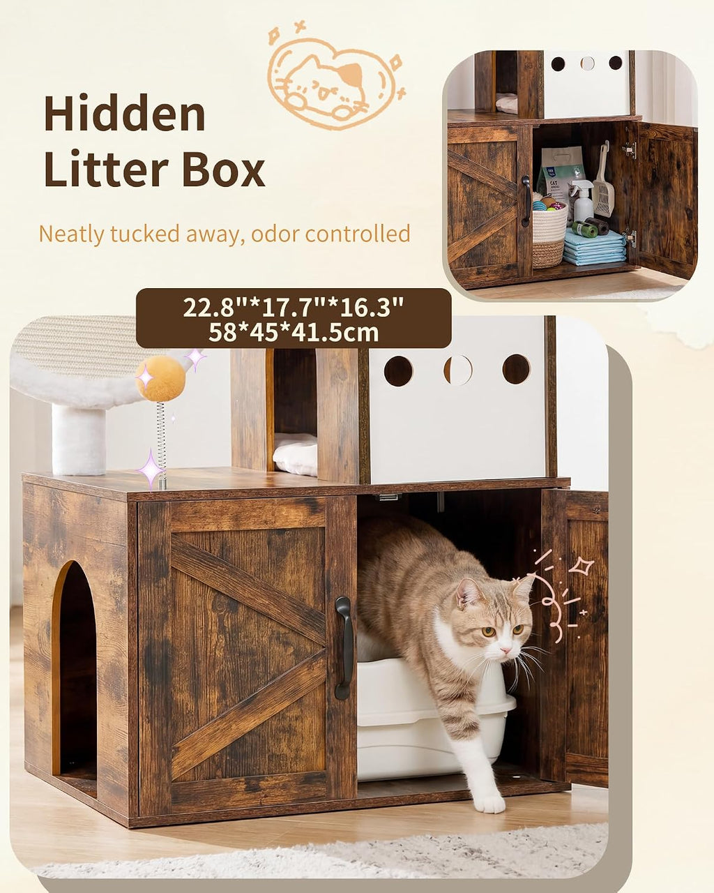 Cat Tree with Litter Box Enclosure, Modern 64" Hidden Tower HCT105SR