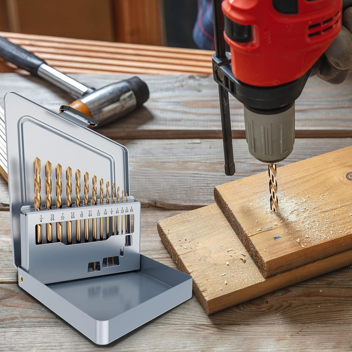 13Pcs(1/16"-1/4") Cobalt Left Hand Drill Bit Set Jobber Length