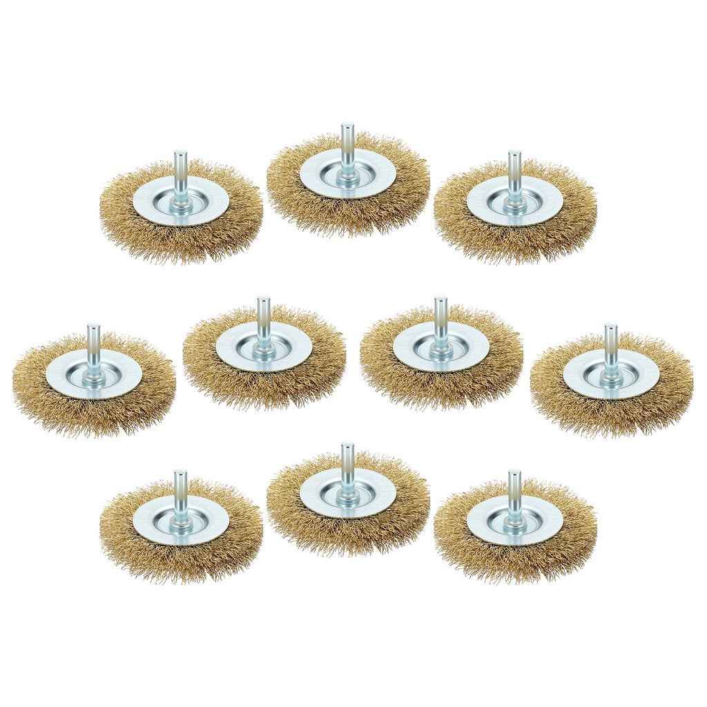 Rebower 10pcs 3in Wire Wheels for Drill with 1/4in Shank, Copper-Plated