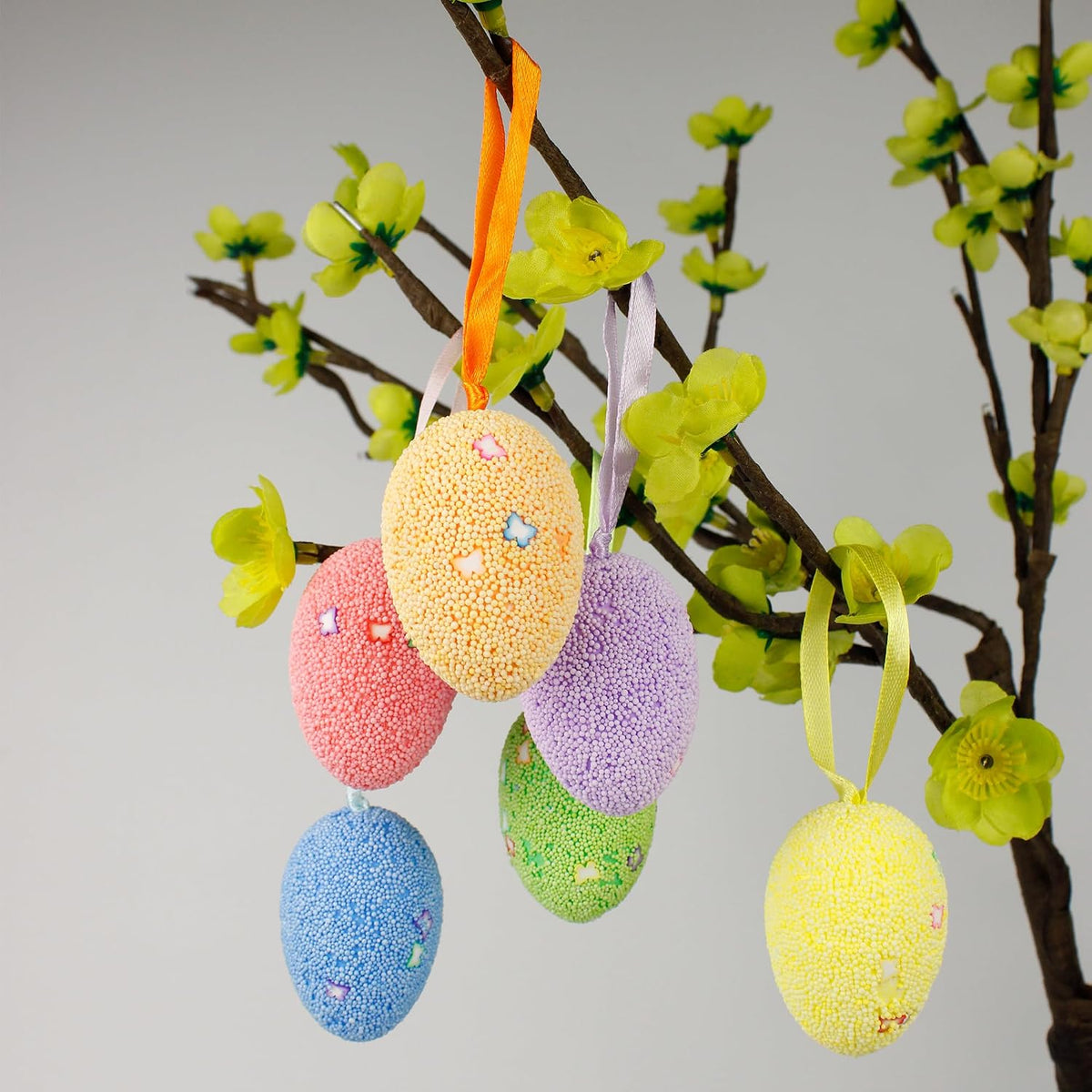 Decorative Foam Easter Egg Ornaments, Assorted Pastel Colors, Hanging Spring Home Decorations, 18 Total