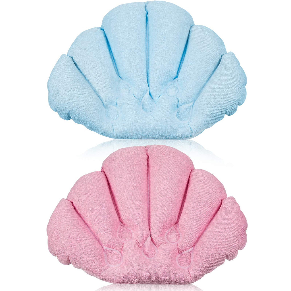 2 Pcs Shell Shape Inflatable Bath Pillow with Suction Cups