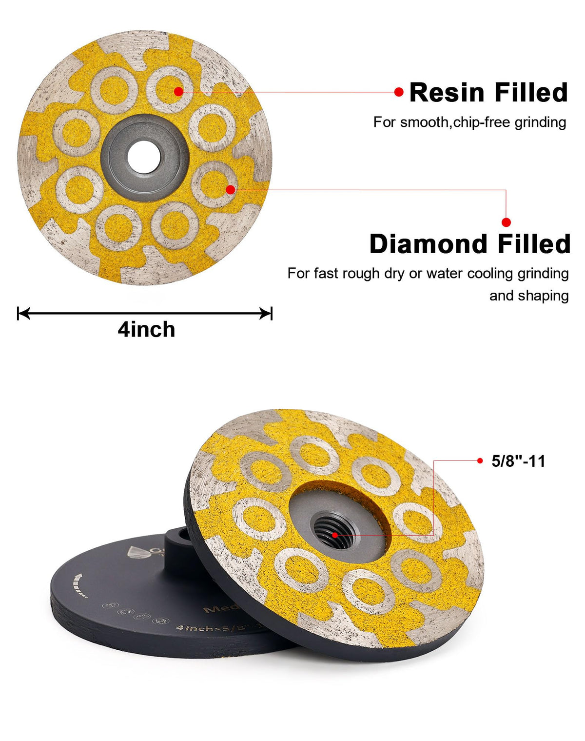 Casaverde Tools 4" Flat Resin Diamond Cup Wheels，Diamond Flat Resin Shaping Wheels with 5/8“-11 Thread for Granite，Marble and Engineered Stone