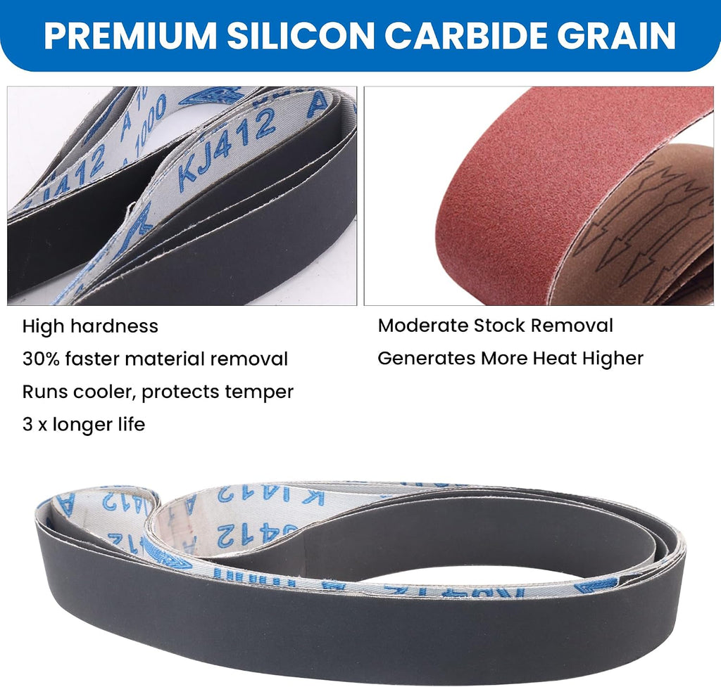 1x42" Silicon Carbide Sanding Belts 3 Each of 400/600/800/1000 Grit, 12Pack