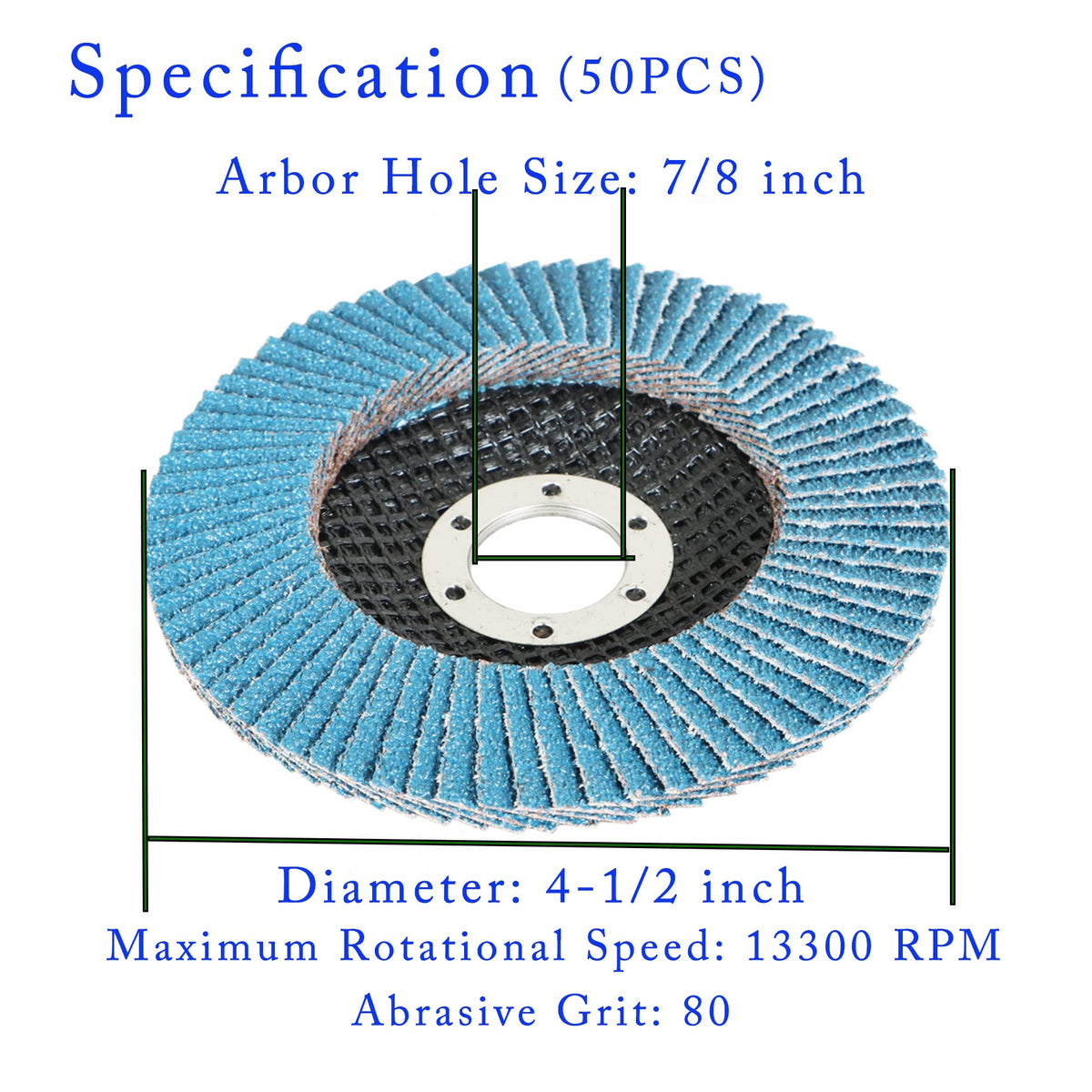 waltyotur 50-Pack Flap Discs Grinding Wheel 80 Grit, 4-1/2 x 7/8 Flap Disc