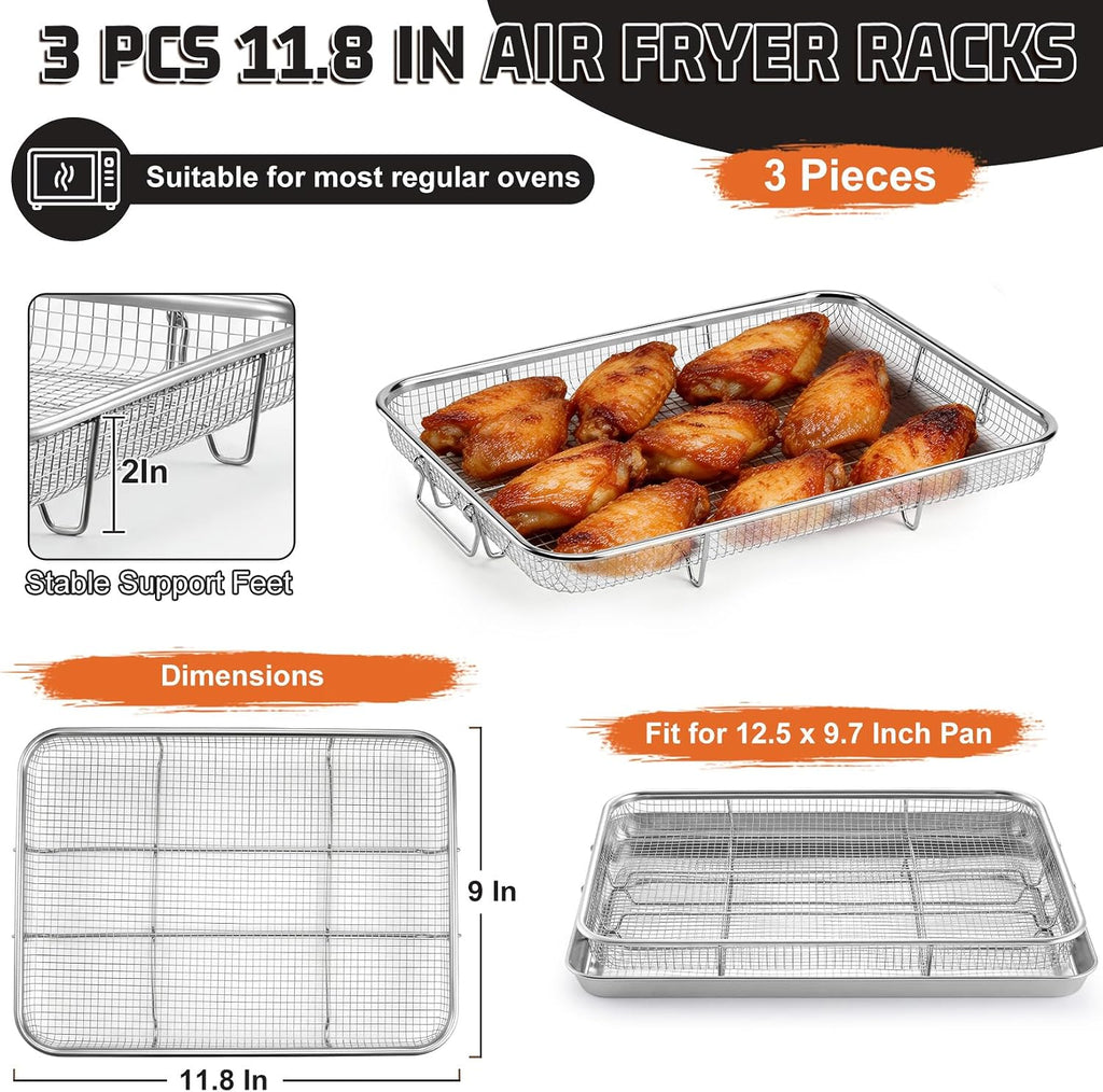 11.8 Inch Air Fryer Basket for Oven, Air Fryer Rack, 3 Pieces | Food-grade Stainless Steel Air Fryer Accessories for