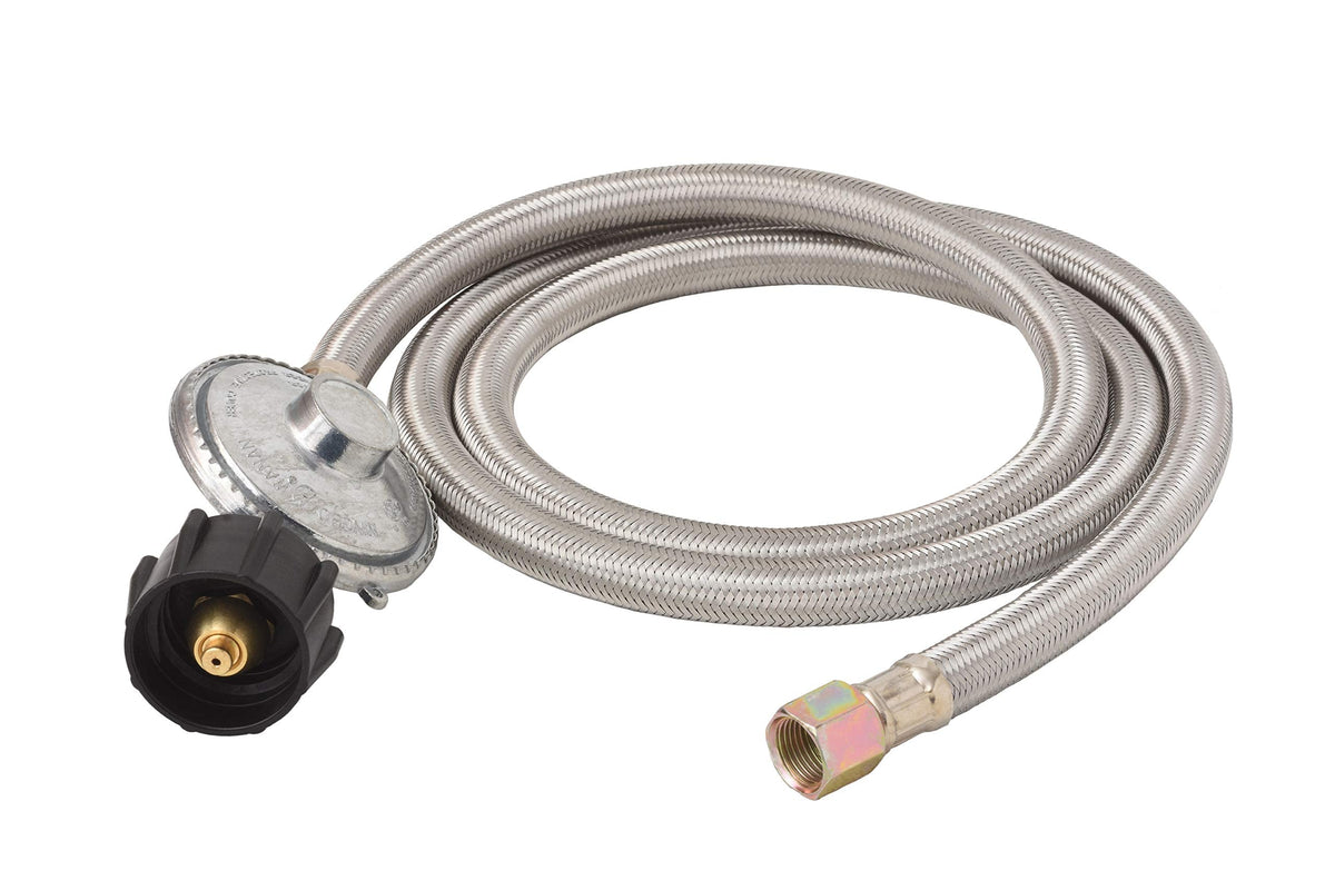 5-FT Universal QCC1 Low-Pressure Propane Regulator with Stainless Steel Braided Hose for Most LP Gas Grills, Heaters