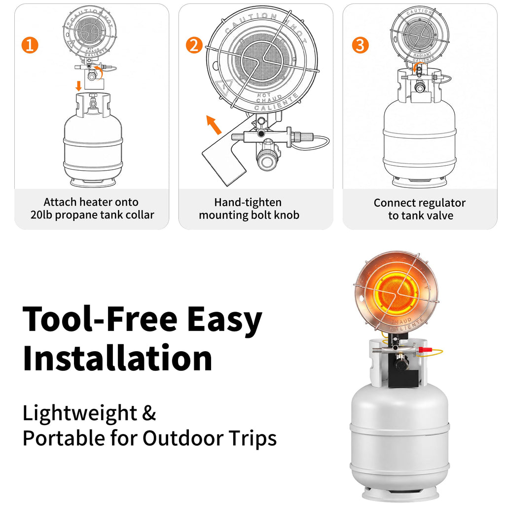 15,000 BTU Single Tank Top Propane Heater, Portable Radiant Heater with Tip-Over Shutoff, Adjustable Heat for Patio