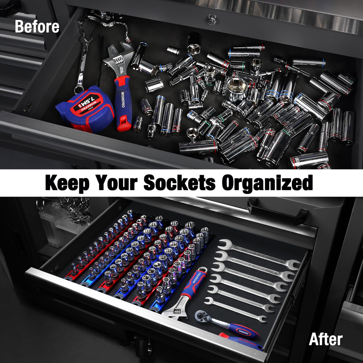 Magnetic Socket Organizer, Heavy-Duty 3/8-Inch Drive Socket Rail