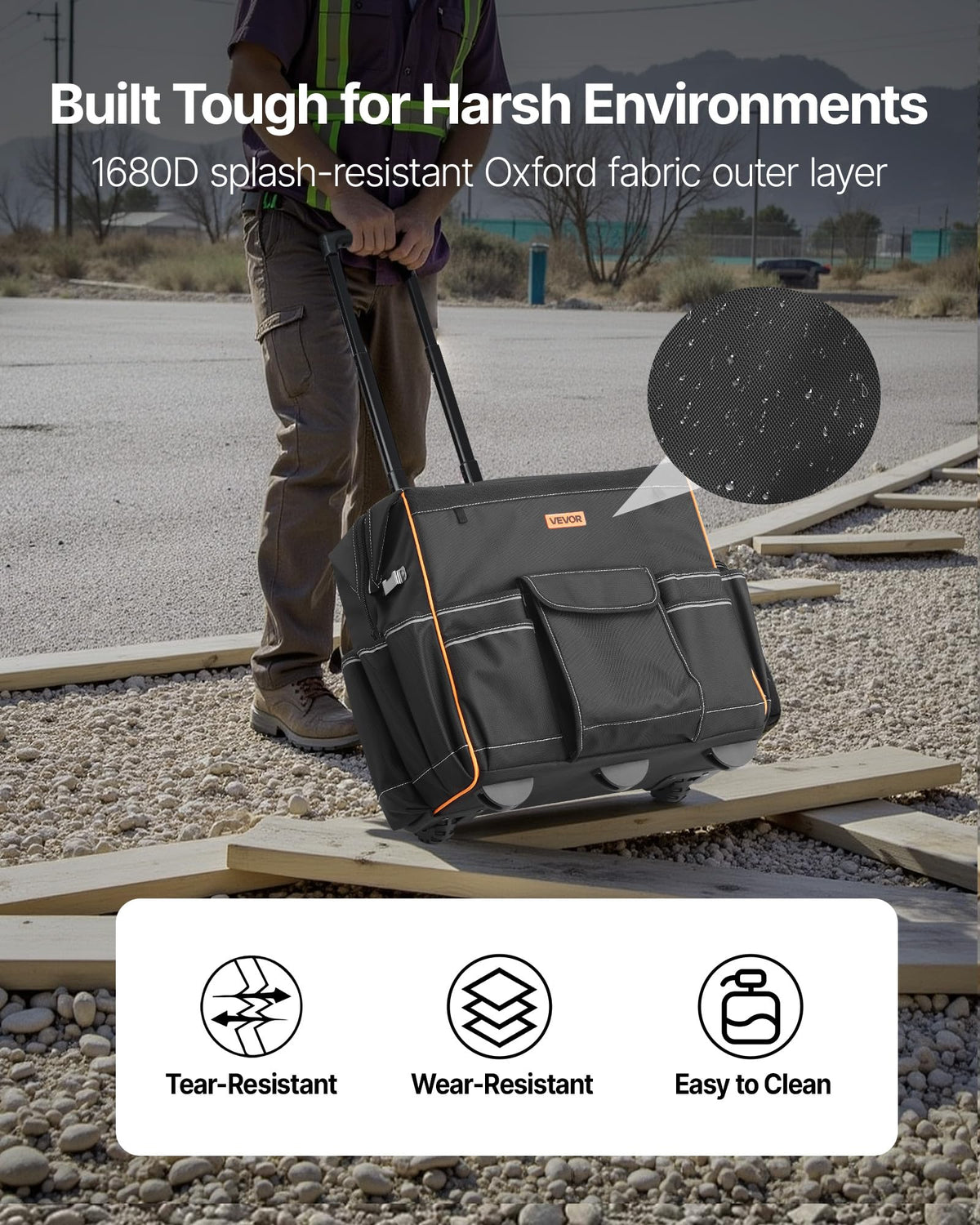 18" Rolling Tool Bag, 110lbs Load Capacity, 25Pockets Heavy Duty Roller Tool Bag w/Adjustable Telescoping Handle &