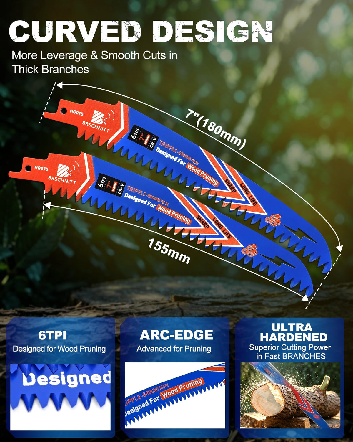 BRSCHNITT Arc Edge Reciprocating Saw Blades 7inch 6TPI for Pruning 4pcs