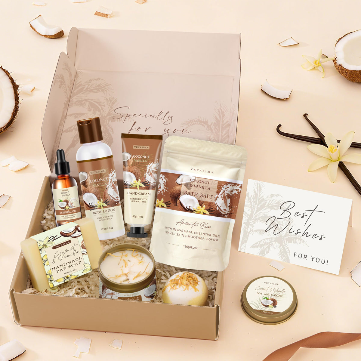 Gifts for Women Birthday Gift Baskets Vanilla Coconut Relaxing Home Spa Set