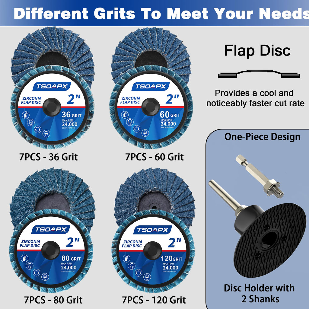TSOAPX 29 Pcs 2" Zirconia Flap Discs, Die Grinder Assorted