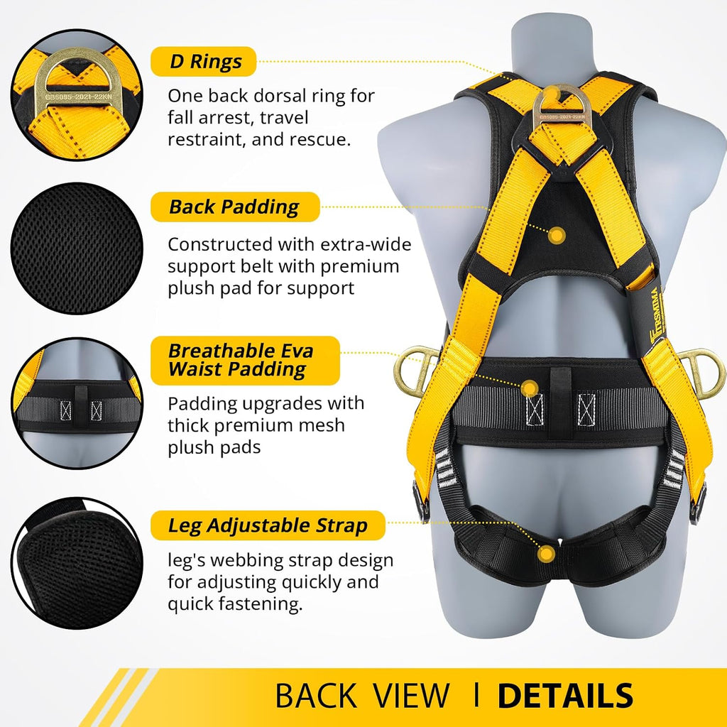 TRSMIMA Safety Harness Fall Protection - Harness Kit for Men Construction | Fall Arrest Roofing Harness Kit Men Full