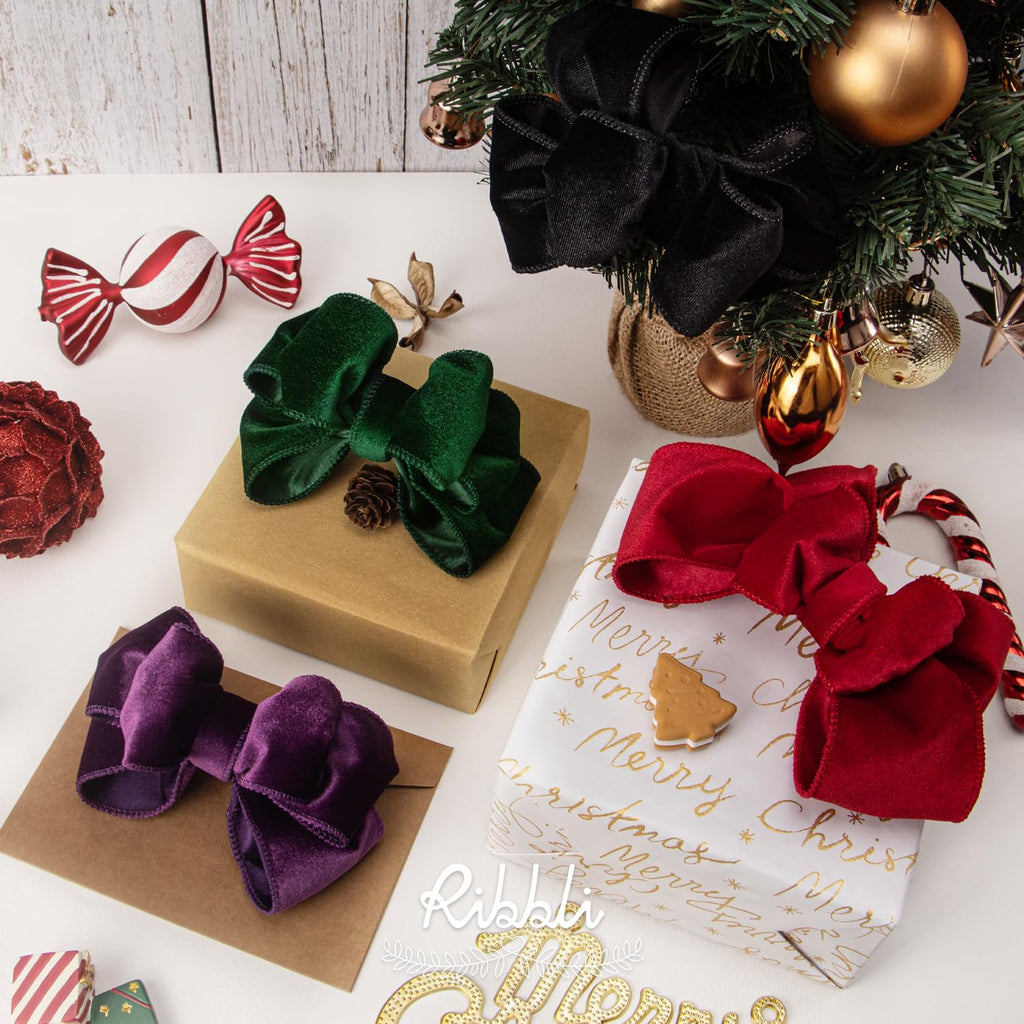 Red Velvet Wired Ribbon 1.5 Inch Velvet with Satin Christmas Ribbon