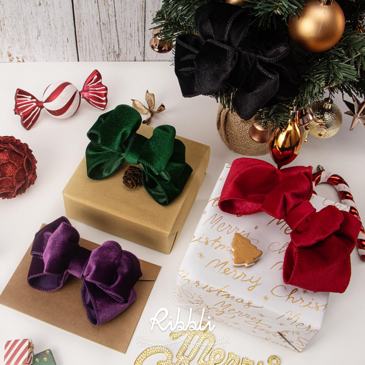 Red Velvet Wired Ribbon 1.5 Inch Velvet with Satin Christmas Ribbon